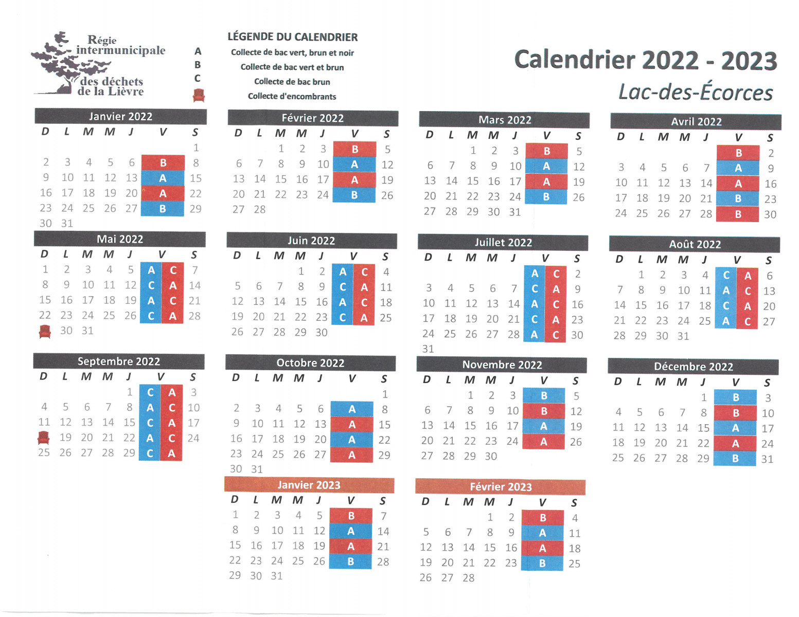 Calendrier Poubelle 2023 Calendrier Des Collectes De Déchets | Www.lacdesecorces.ca